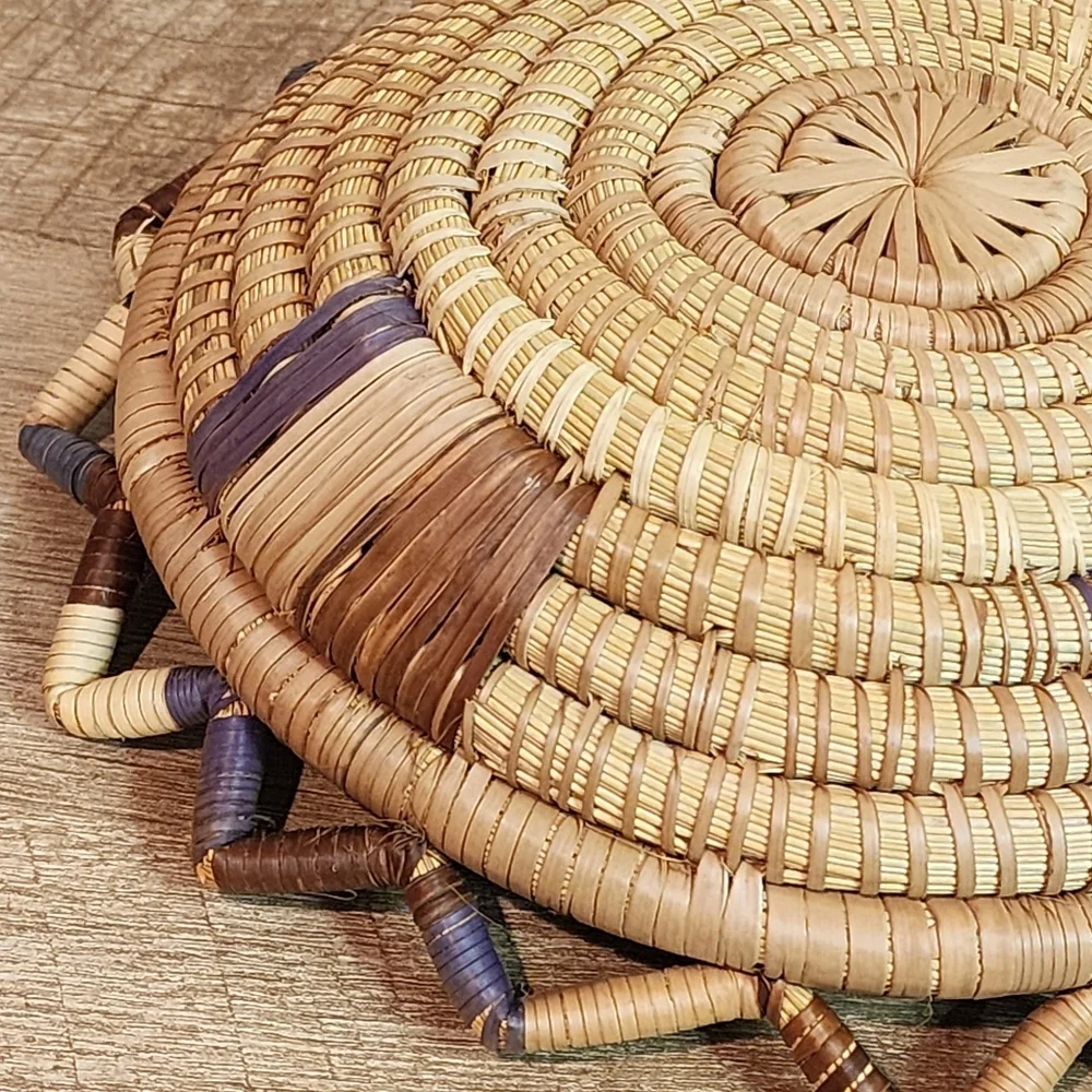 Vintage Native American Hopi Style Coiled Basket Multicolor Triangle Top Accents